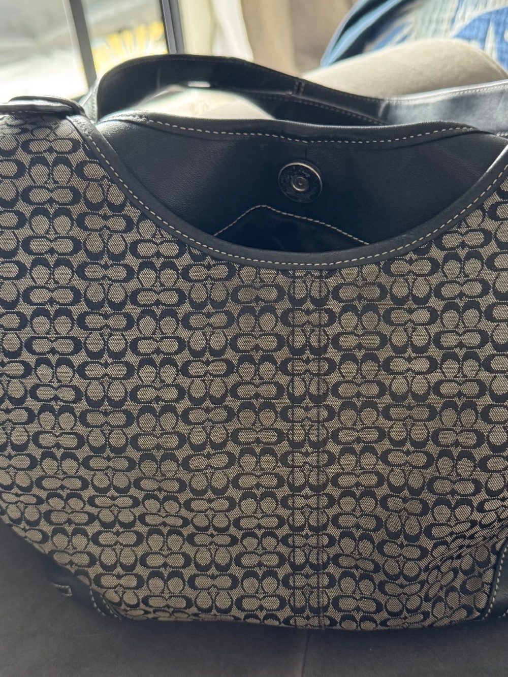 Coach Signature Canvas Shoulder Bag in Black and Beige